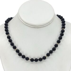 Hand Made 14k Gold onyx bead necklace